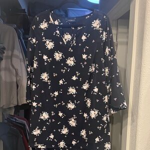 Lane Bryant Navy Floral Long Sleeve Blouse